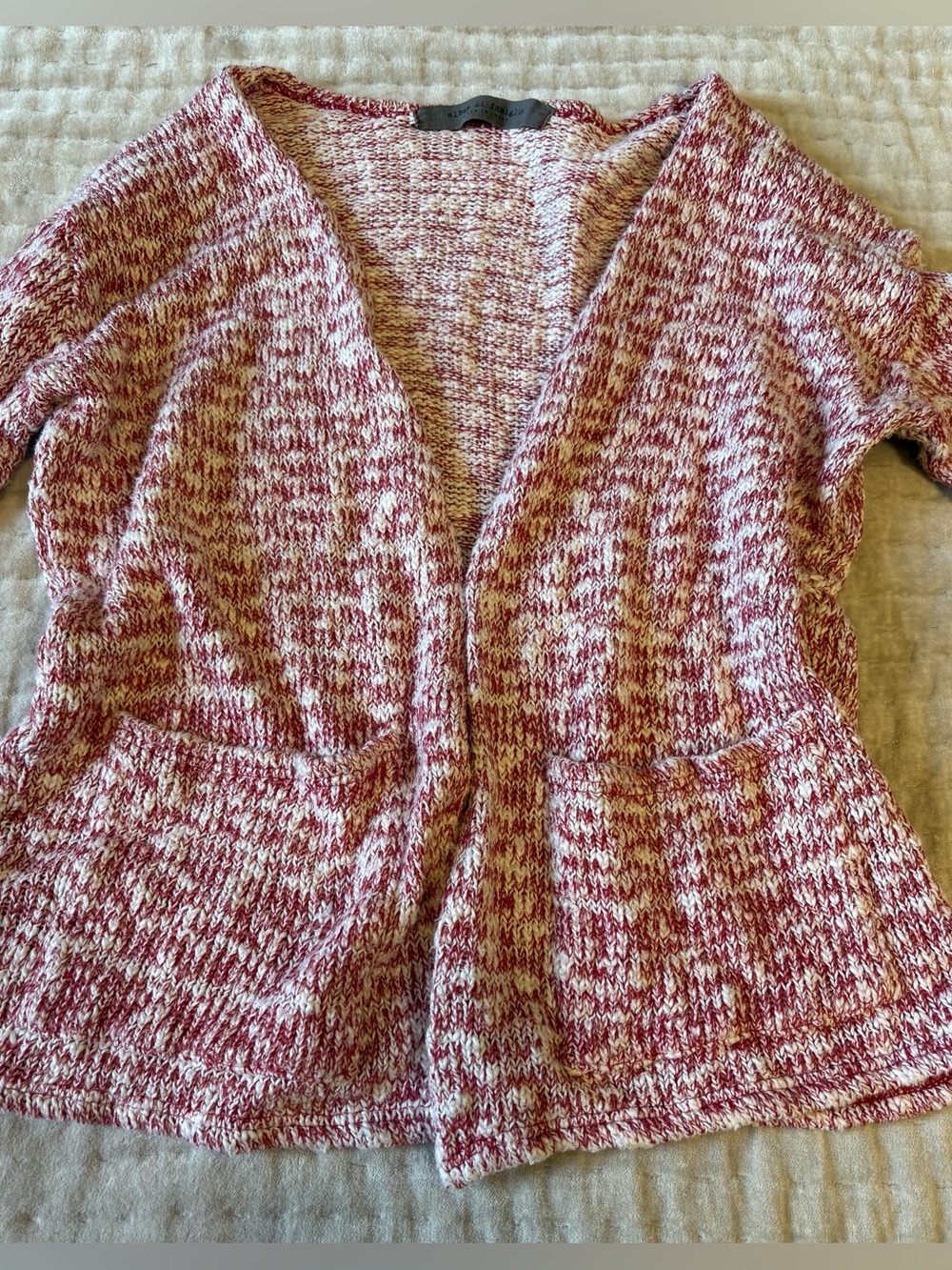 Album di Famiglia Cardigan ML Melange Cotton Blend Rosso White Boxy Open Sweater